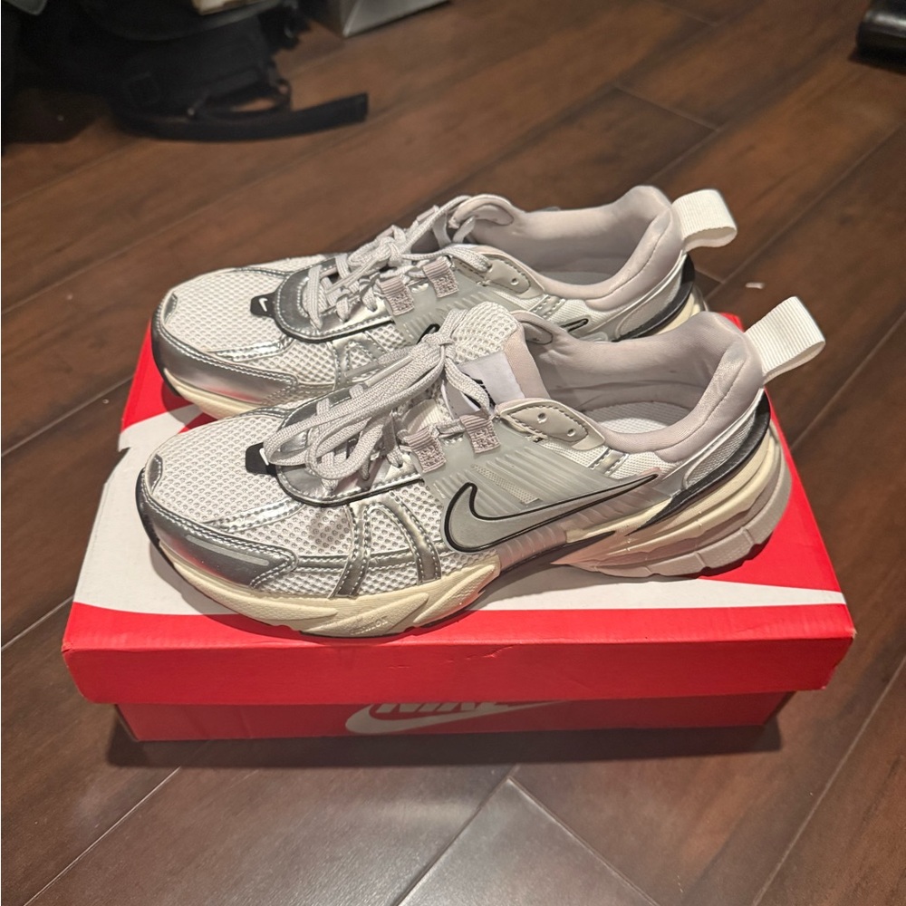 Nike V2K Run Sneaker Silver and Metallic